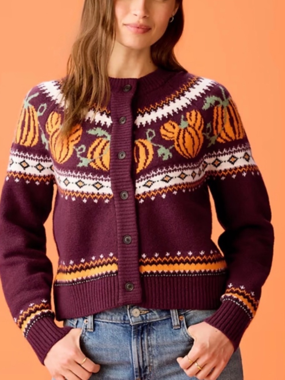 🎥 Viral Halloween Mickey Mouse Pumpkin Cardigan Fall Fair Isle 🎃🍂
